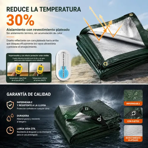 Lona Reforzada Impermeable de Uso Rudo 4 x 5 m Verde Oscuro | Grado B