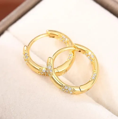Pendientes CZ para Mujer Niñas Aretes Oro 14K con Zirconias Dorado | Grado B