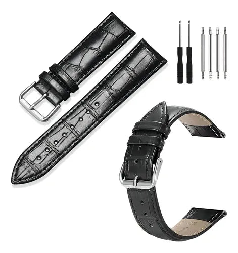 Correa de Reloj de Cuero Premium Estilo Ejecutivo Color Negro 2 cm | Grado B