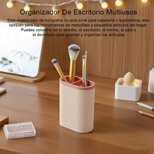 Portalápices Rosa Organizador de Escritorio con Compartimentos Dobles | Grado B