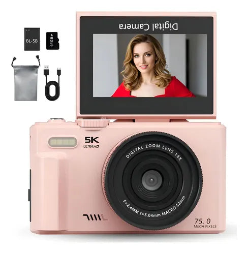Cámara Digital WiFi Full HD 4K con Pantalla LCD y 64 GB Color Rosa Claro | Grado B