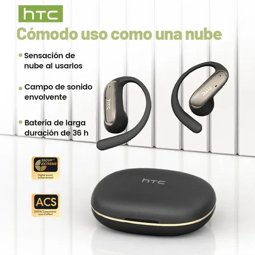 Audífonos Inalámbricos HTC NE52 Traductores de 135 Idiomas Bluetooth 6.0 Open Ear | Grado B