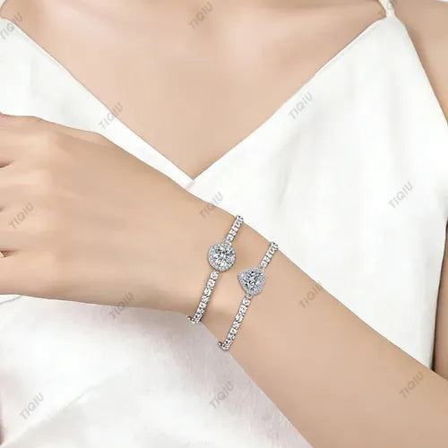 2 Pulseras de Gema de Acero Inoxidable para Mujer Color Plateado | Grado B