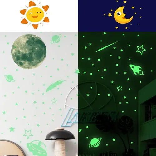 Pegatinas Luminosas de Luna y Estrellas Vinilos Decorativos Verde | Grado B