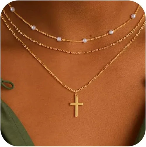Collar con Forma de Cruz Dorada para Mujer con Delicado Colg | Grado B