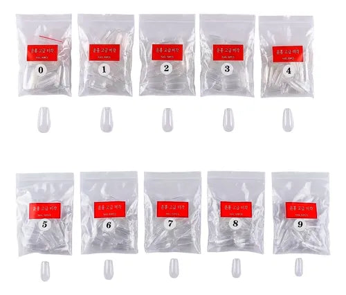 500 Tips de Uñas Postizas Punta Coffin Color Rojo Transparente | Grado B