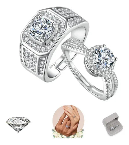 Anillos de Promesa Joyería Color Plateado para Mujer Ajustables | Grado B