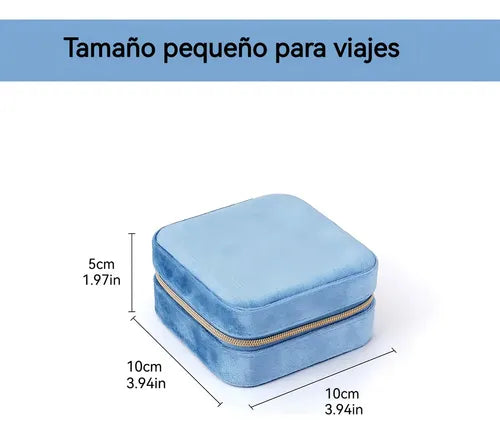 Joyero Organizador de Terciopelo Azul con Espejo para Anillos y Aretes | Grado B
