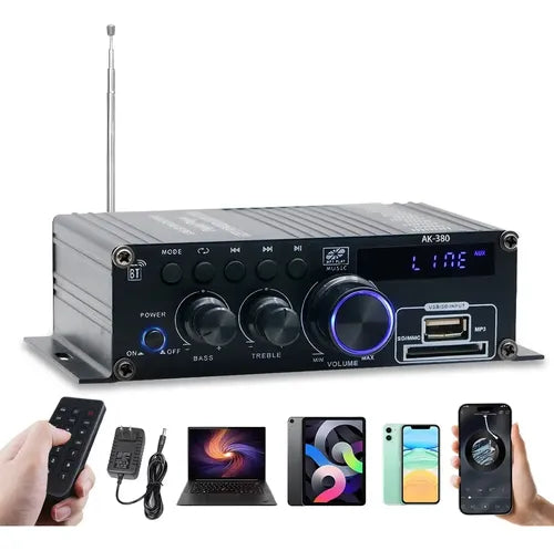 Amplificador de Audio Bluetooth de 50 W con Adaptador de Corriente Color Negro | Grado B