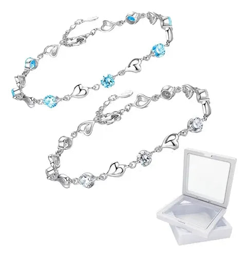 2 Pulseras de Gema de Acero Inoxidable para Mujer Color Plateado | Grado B