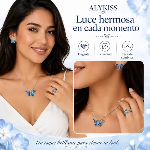 Mariposa Conjunto Joyas para Mujer Collar+aretes + Anillo | Grado B
