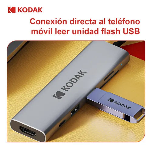 KODAK HUB USB C 6 EN 1 USB 3.0+2.0+PD100W+HDMI+LECTOR SD/TF