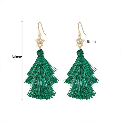 Aretes Largos con Borlas de Árbol de Navidad | Grado B