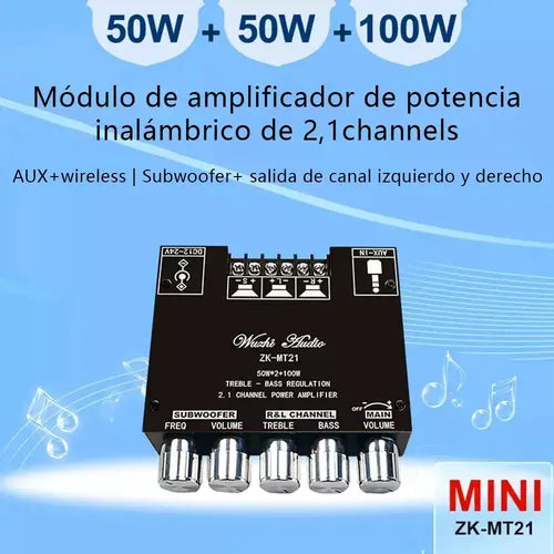 Placa Amplificadora ZK-MT21 2.1 de 200 W con Bluetooth 5.0 Color Negro | Grado B