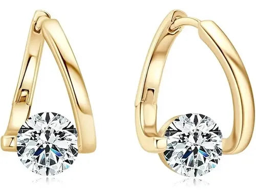 Aretes con Piedra Moissanita Color Dorado | Grado B