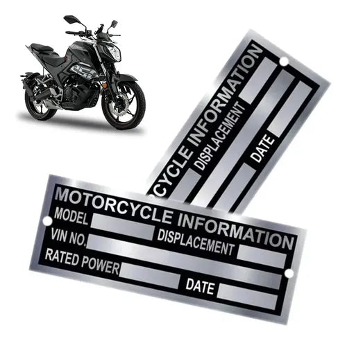 2 Placas VIN para Motocicleta Italika para Grabar Negro y Color Plateado | Grado B