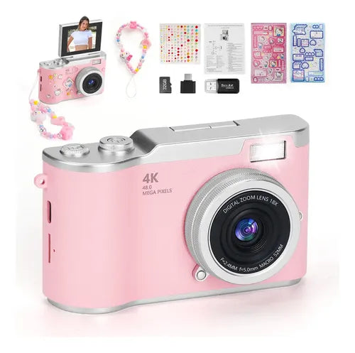 Cámara Digital WiFi Full HD 4K con Pantalla LCD y 64 GB Color Rosa Claro | Grado B