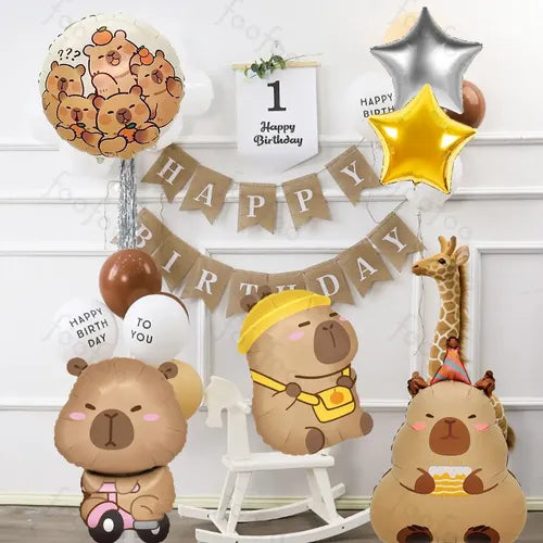 Kit de Globos con Motivo de Capibara para Fiesta de Cumpleaños Color Dorado | Grado B