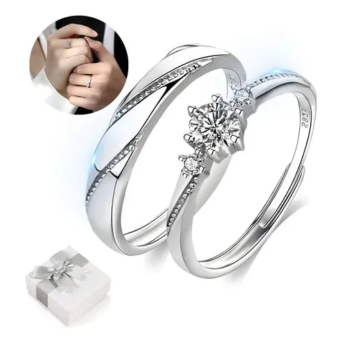 Anillos de Compromiso Ajustables Color Plateado para Pareja, Style B | Grado B