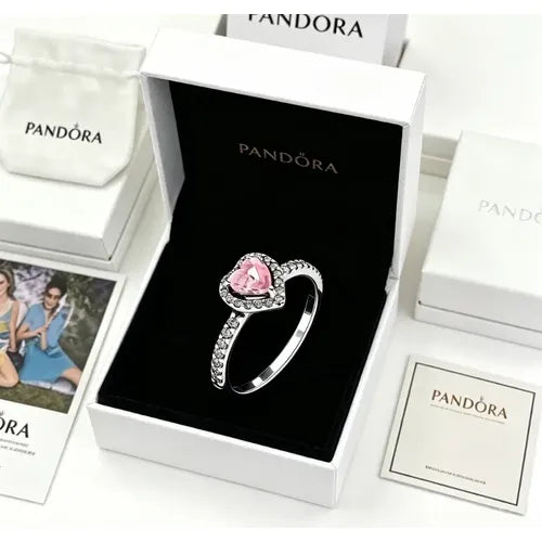 Anillo de Corazón Rosa con Caja, Talla 7 | Grado B