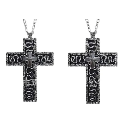 2 Collares con Dije de Cruz Color Plateado y Negro | Grado B