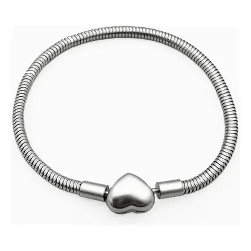 3 Pulseras de Cadena Serpiente con Cierre de Corazón para Charms Color Plateado | Grado B