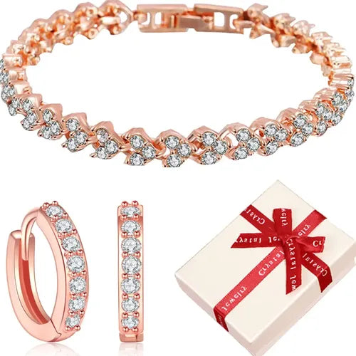 Pulsera de Tenis Angelic con Cristales Color Dorado Rosa | Grado B