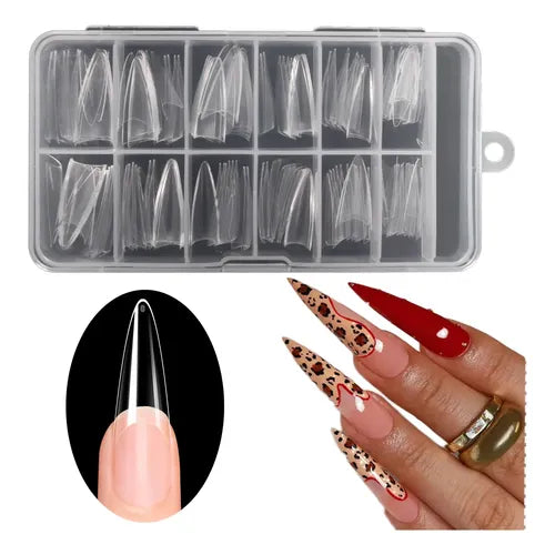 500 Tips de Uñas Postizas Punta Coffin Color Rojo Transparente | Grado B