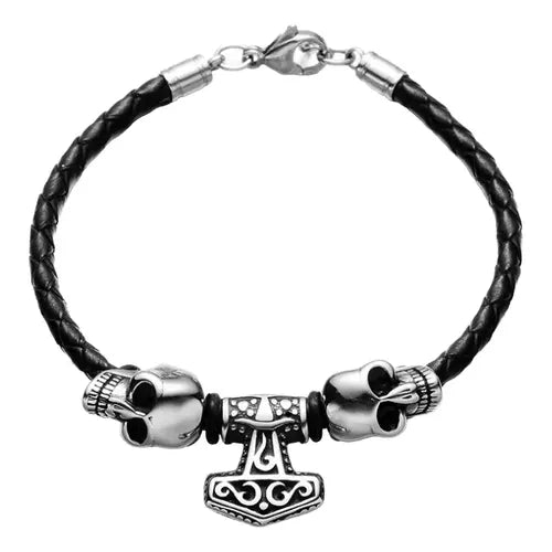 Juego de Pulseras de Piel Trenzada Doble Color Negro | Grado B