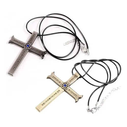2 Collares con Dije de Cruz Color Plateado y Negro | Grado B