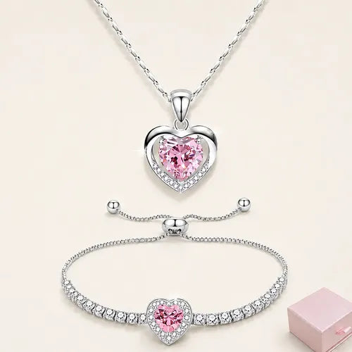 Pulsera con Corazón de Cristal Rojo Color Plateado 22 cm | Grado B