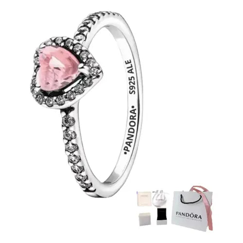 Anillo de Corazón Rosa con Caja, Talla 7 | Grado B