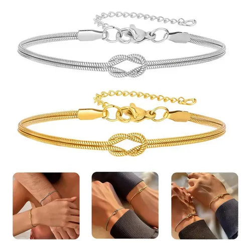 Pulseras para Pareja Ajustables 20 cm Color Dorado | Grado B