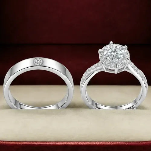 Set de 2 Anillos Ajustables para Pareja Color Plateado | Grado B