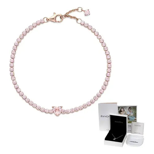 Pulsera Corazón Rosa Color Dorado Rosa