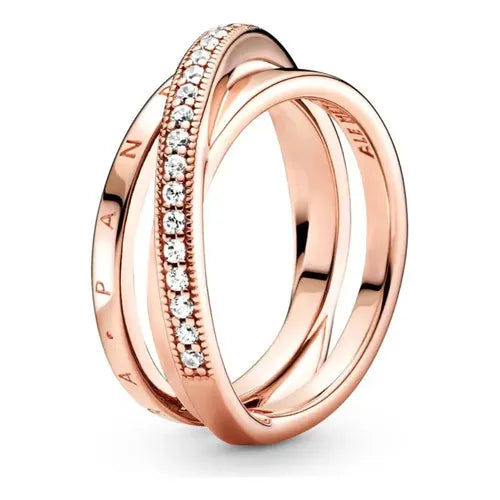 Anillo Triple Banda Cruzado con Kit de Regalo Color Dorado Rosa