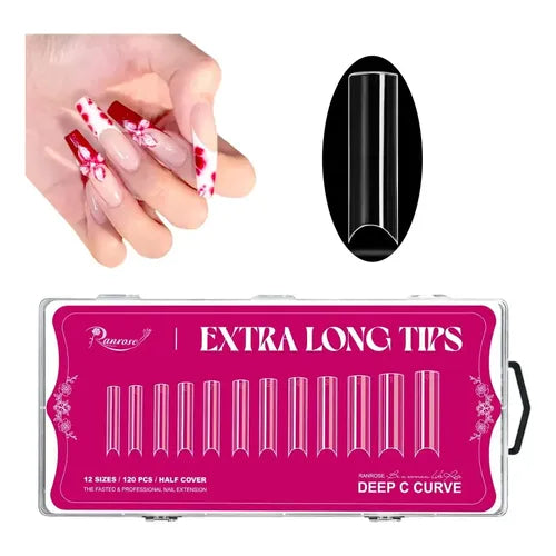 500 Tips de Uñas Postizas Punta Coffin Color Rojo Transparente | Grado B