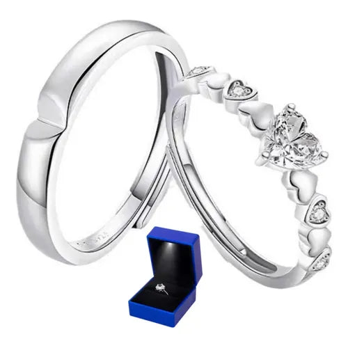 Set de 2 Anillos Ajustables para Pareja Color Plateado | Grado B