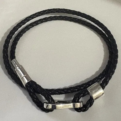 Juego de Pulseras de Piel Trenzada Doble 17.5 cm Color Negro