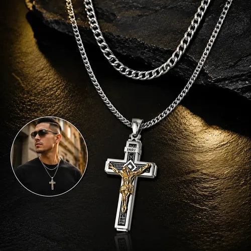 Collar con Dije de Cruz y Compartimento Secreto Incluye Caja | Grado B