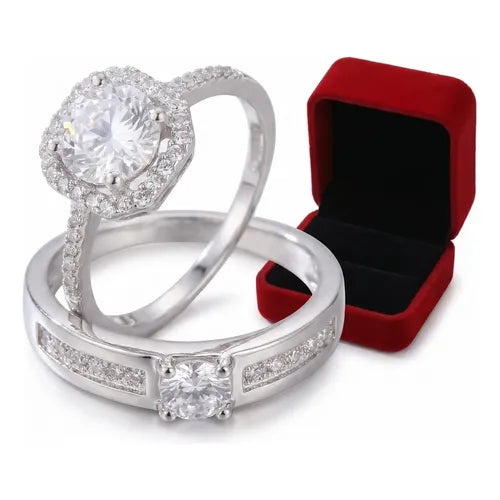 ANILLOS DE PROMESA PAREJA PLATA925 COMPROMISO AJUSTABLEPLATA PLATA AJUSTABLE
