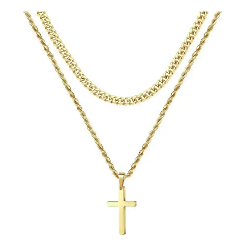 Collar con Cruz en Acero Inoxidable Dorado 50+5CM Cadena Ajustable Unisex | Grado B