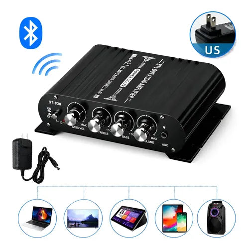 Amplificador de Audio Bluetooth de 50 W con Adaptador de Corriente Color Negro | Grado B