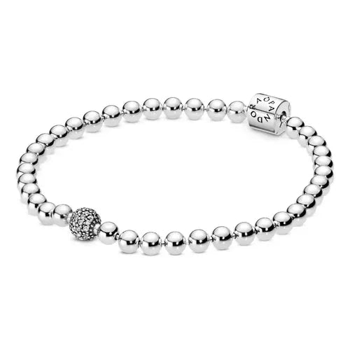 Pulsera de Cuentas Sencillas y Densas Color Plateado