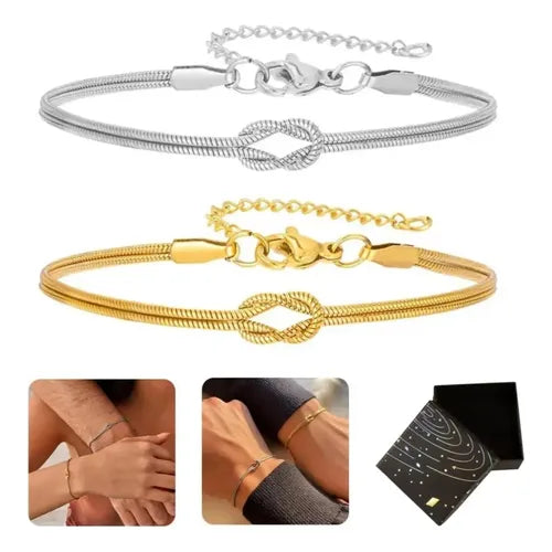 Pulseras de Pareja Ajustables Unisex Color Dorado | Grado B