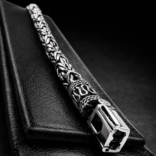 Pulsera de Cuero Genuino Tejido con Centro de Acero Inoxidable para Caballero | Grado B