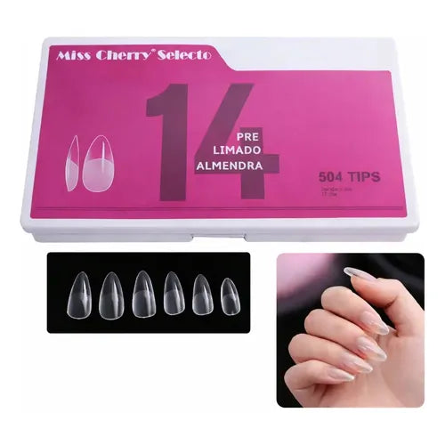 500 Tips de Uñas Postizas Punta Coffin Color Rojo Transparente | Grado B