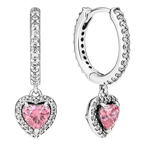 Aretes con Corazón Rosa y Kit de Regalo Color Plateado | Grado B