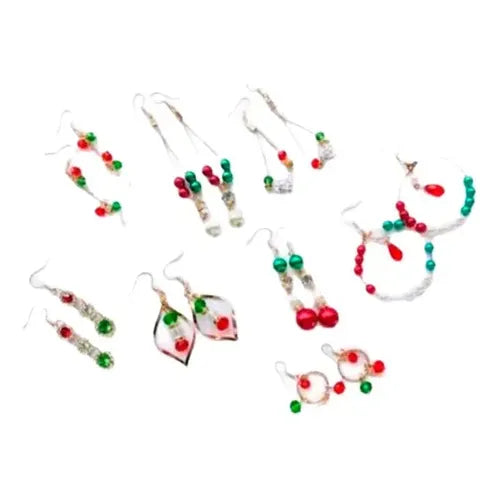 2 Pares de Aretes con Letras de Feliz Año Nuevo Color Verde y Rojo | Grado B