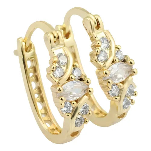 Pendientes CZ para Mujer Niñas Aretes Oro 14K con Zirconias Dorado | Grado B